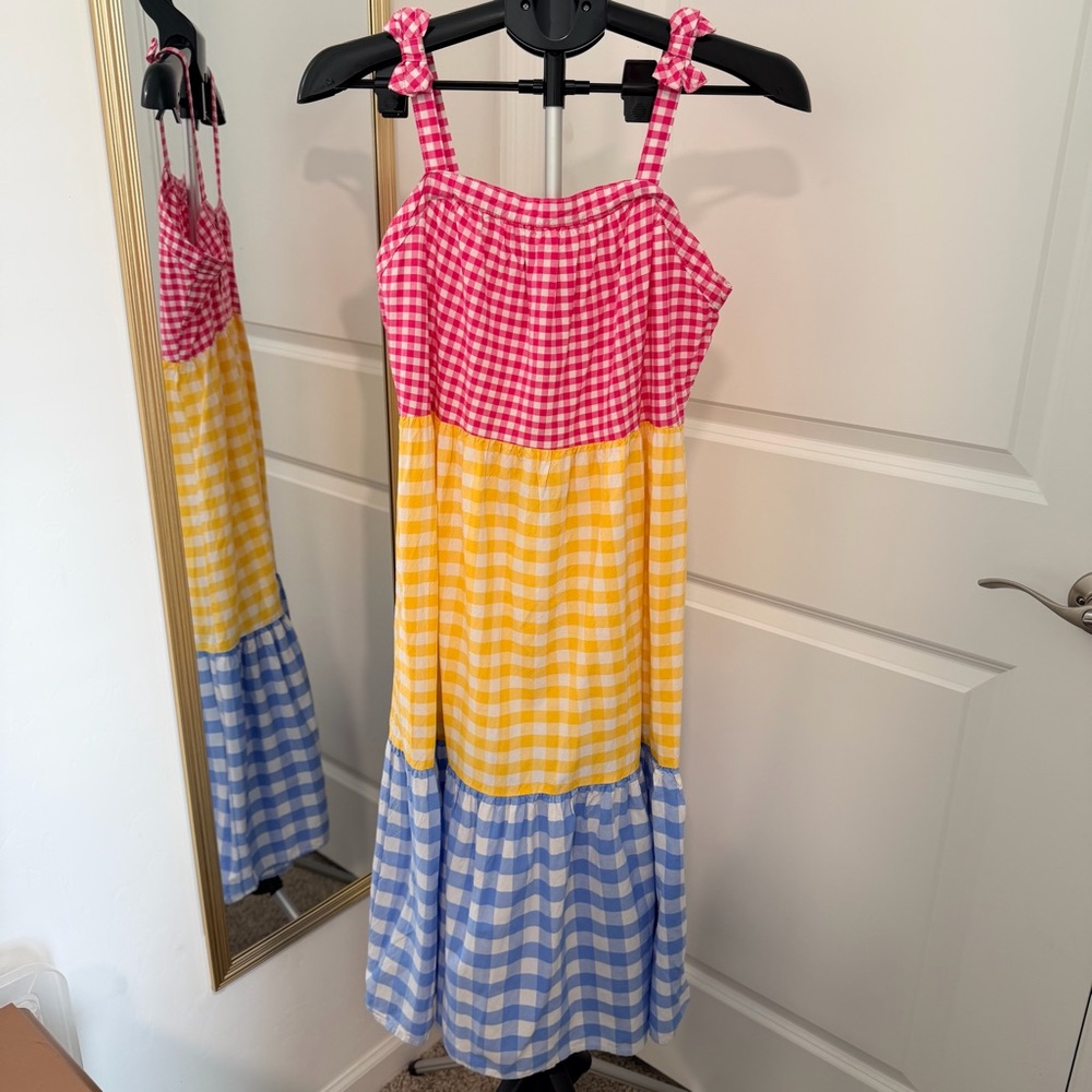 Wonder Nation Pink, Yellow, and Blue Tiered Gingham Dress